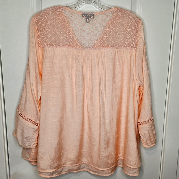 Style & Co. Size XL Pink Embroidered Blouse 3/4 Sleeve Lace Crochet Fairy Ballet - Picture 4 of 8